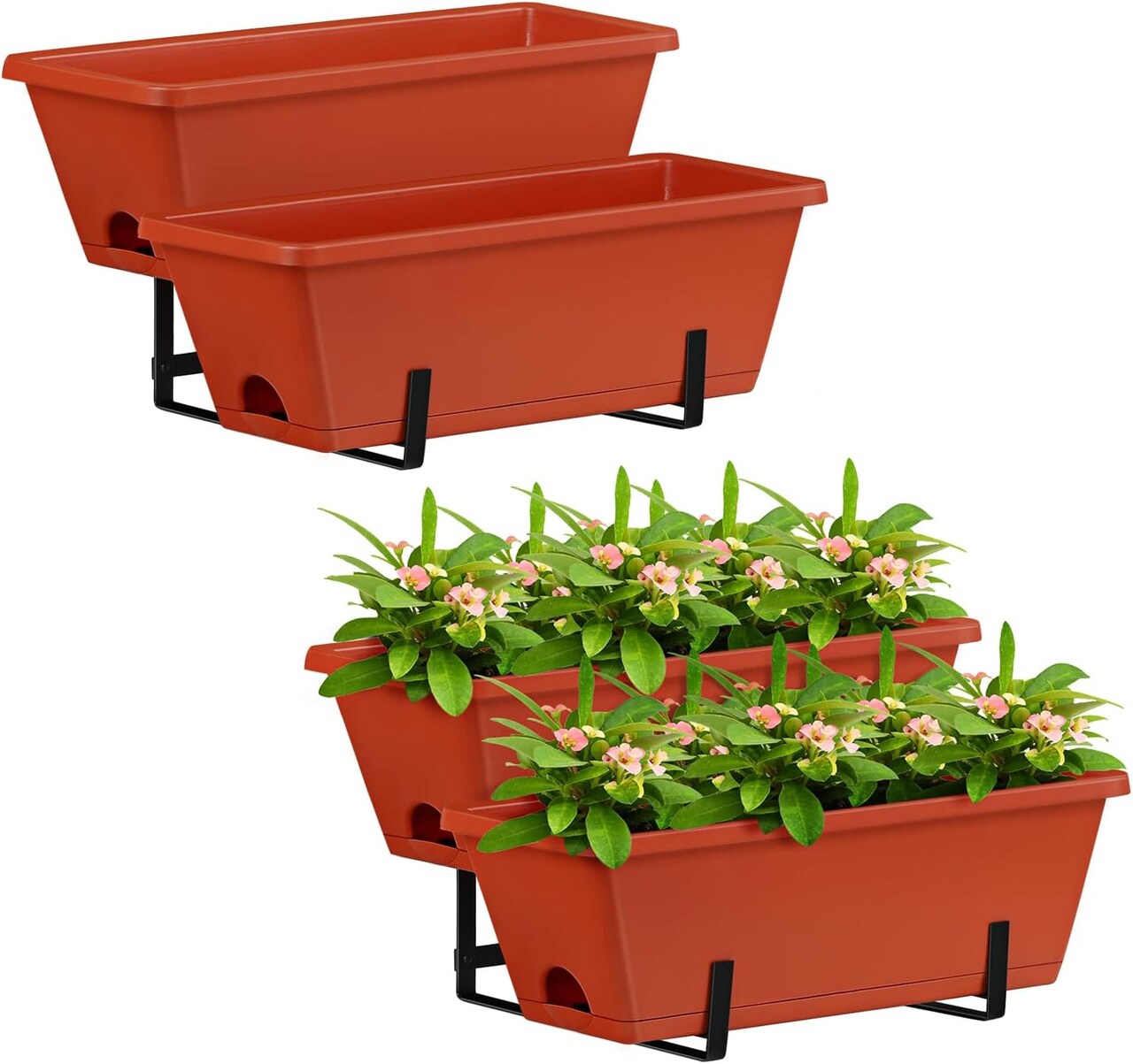 2PCS Raised Garden Bed 2 Tier Vertical Garden Planter Small Outdoor Freestanding Herb Garden Beds with Planter Tray for Outdoor Indoor Flowers Vegetables Plants, Brick Red